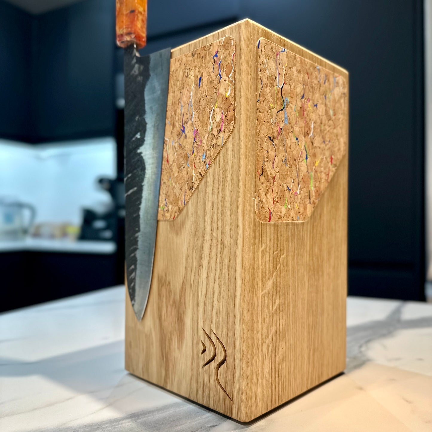 Handmade Magnetic Knife Block - oak and Cork