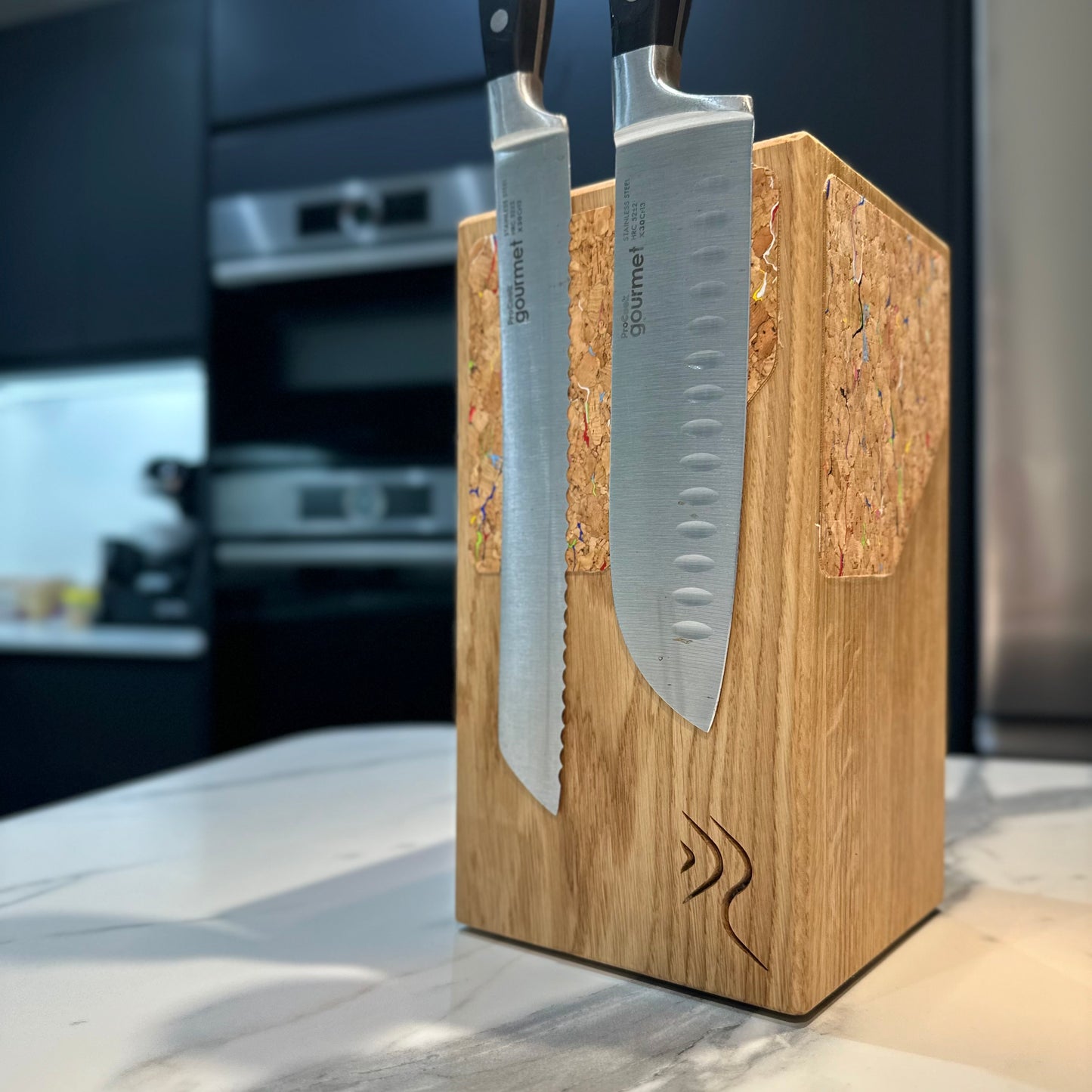 Handmade Magnetic Knife Block - oak and Cork