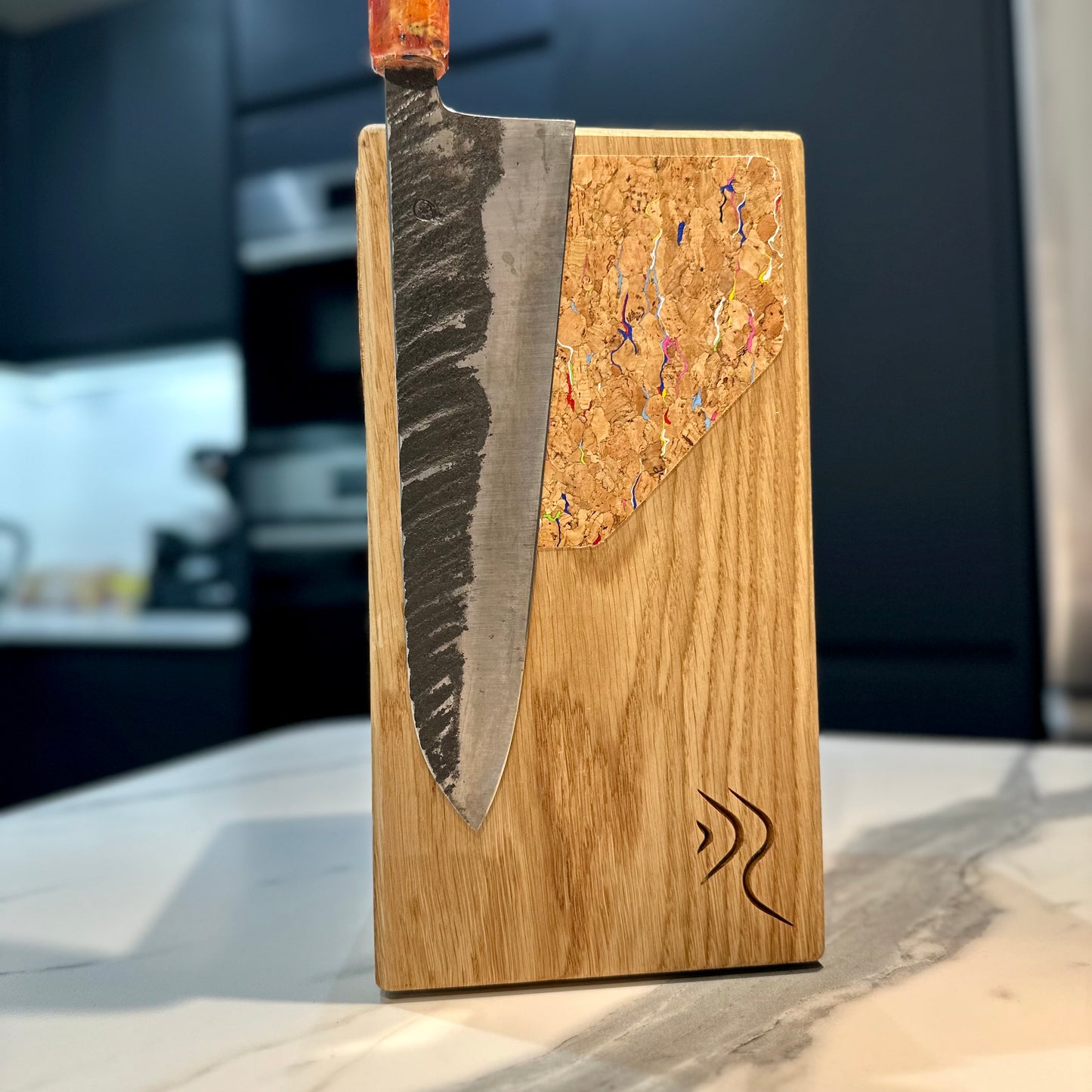 Handmade Magnetic Knife Block - oak and Cork