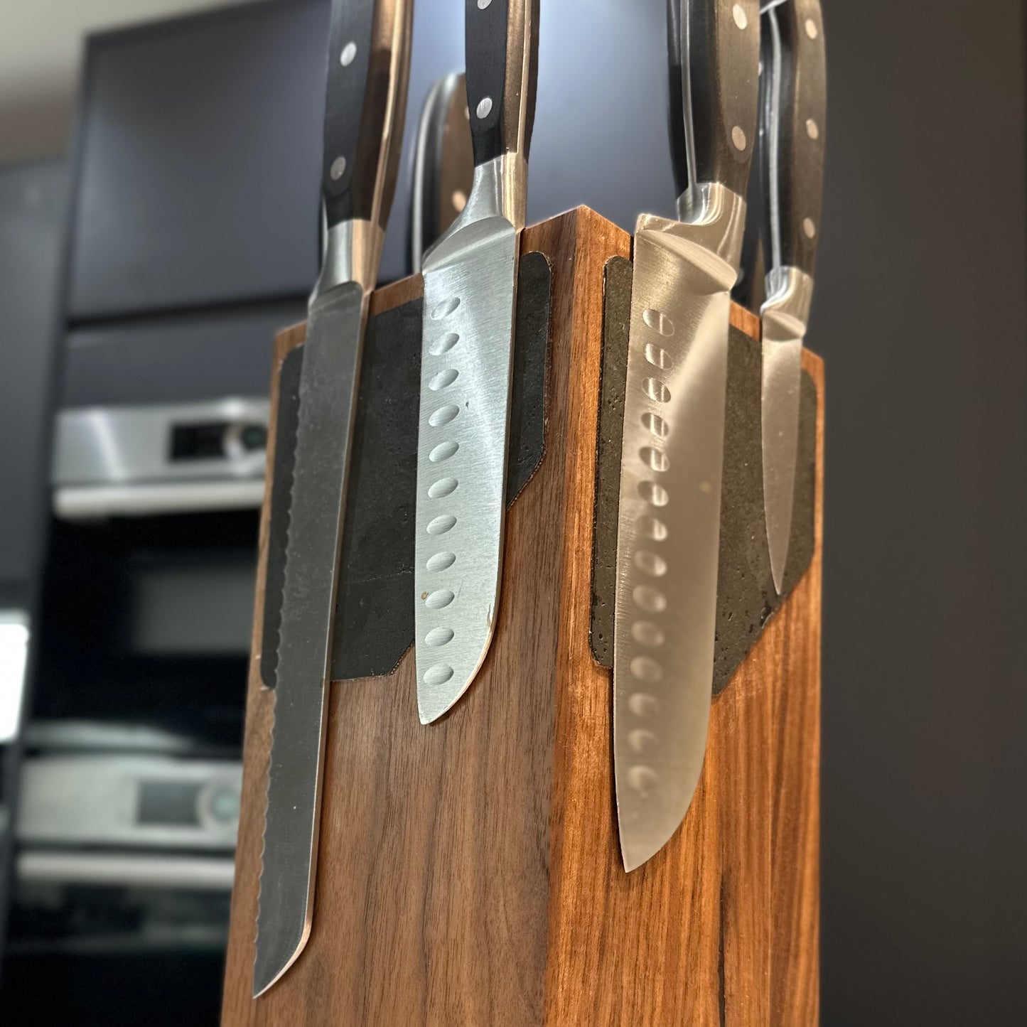 Handmade Magnetic Knife Block - Walnut and Cork