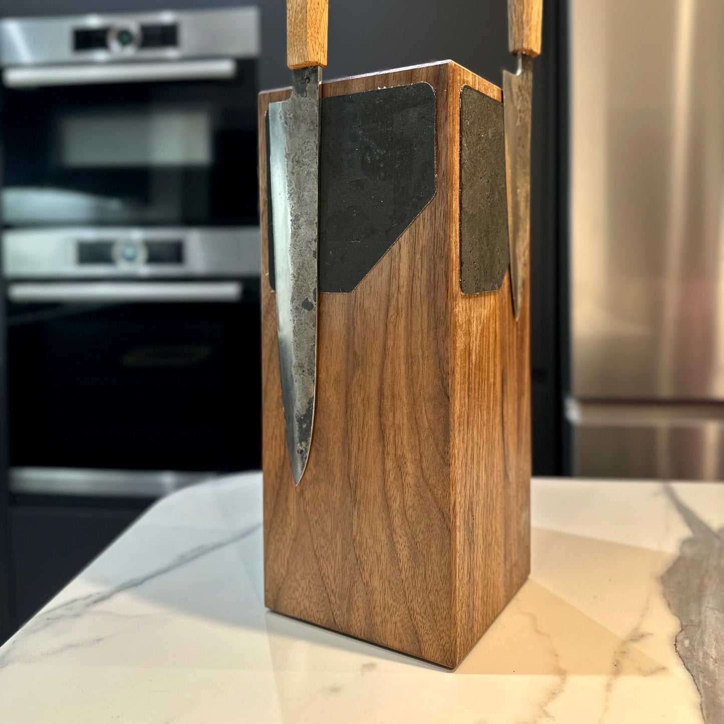 Handmade Magnetic Knife Block - Walnut and Cork