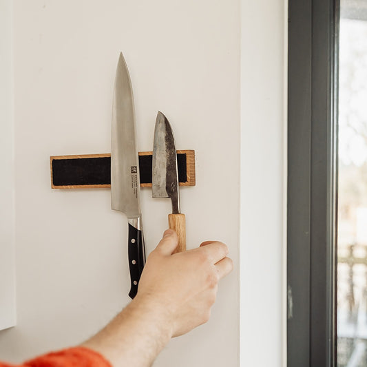 Handmade Magnetic Knife Rack - Oak and Black Cork