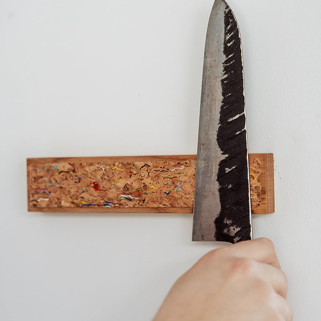 Handmade Magnetic Knife Rack - Oak and Cork