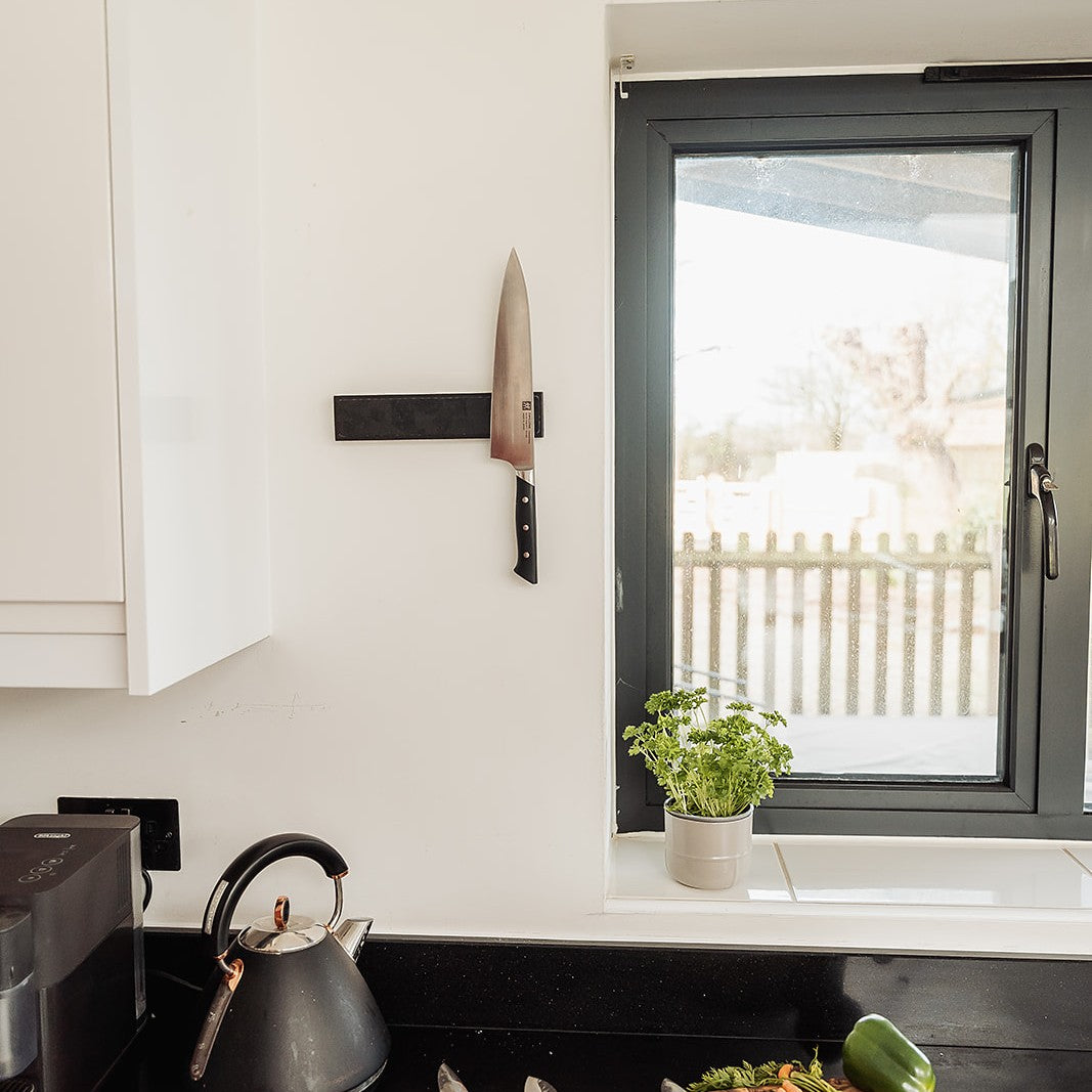Handmade Magnetic Knife Rack - Blackened Ash and Black Cork