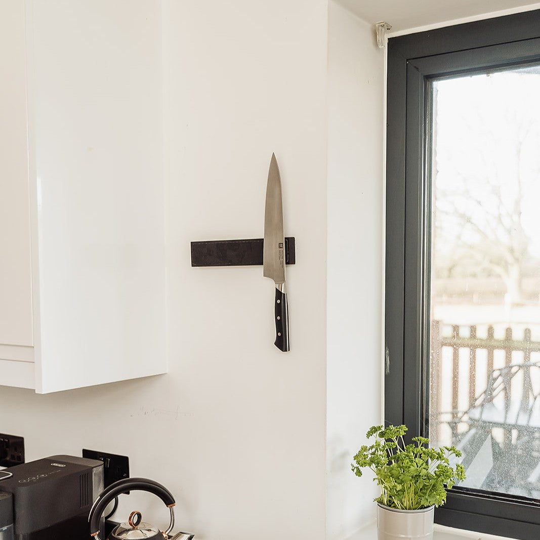 Handmade Magnetic Knife Rack - Blackened Ash and Cork