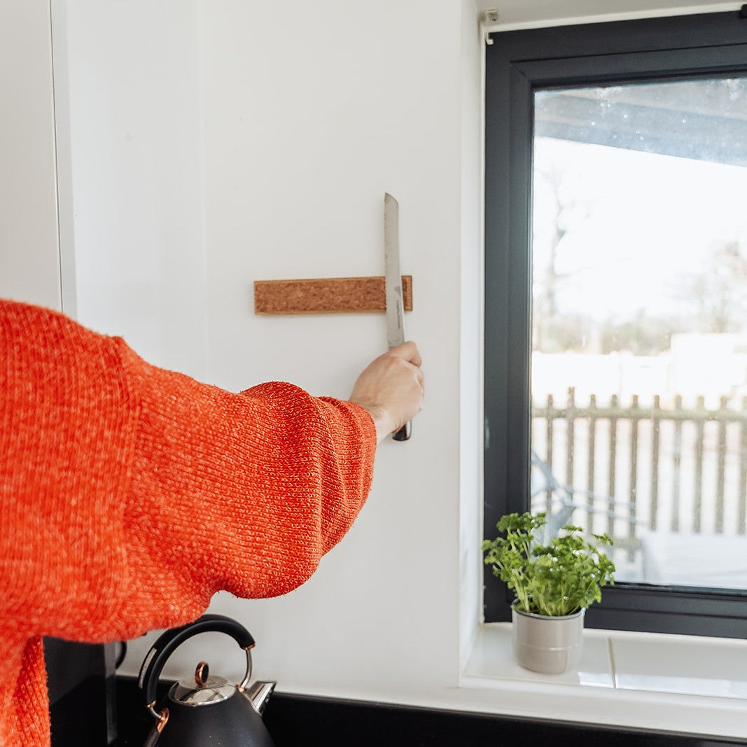 Handmade Magnetic Knife Rack - Oak and natural Cork
