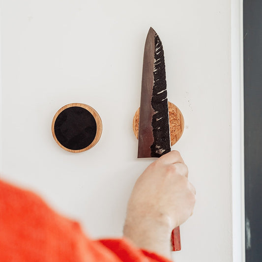 Handmade Round Magnetic Knife Rack - Oak and Cork