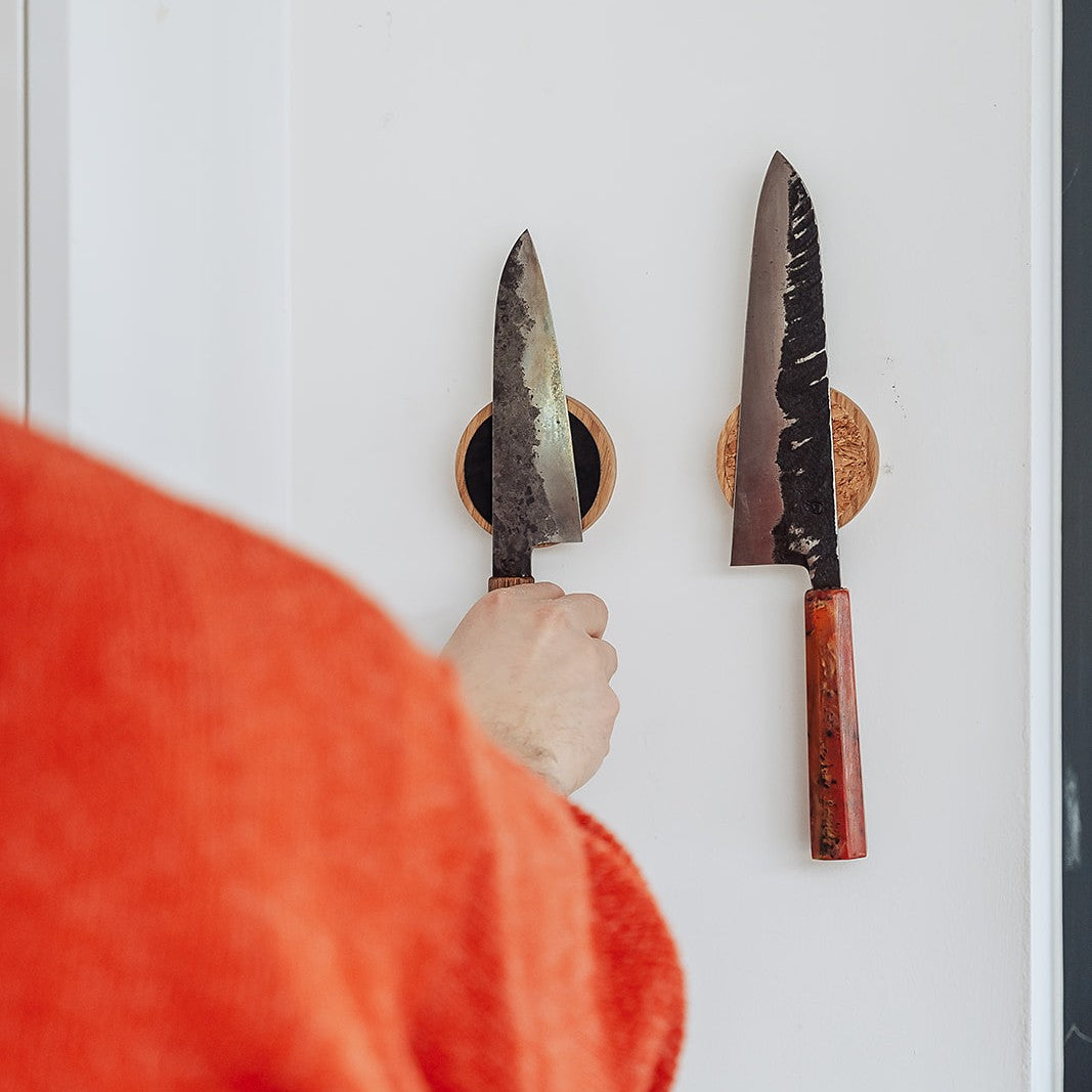 Handmade Round Magnetic Knife Rack - Oak and Cork
