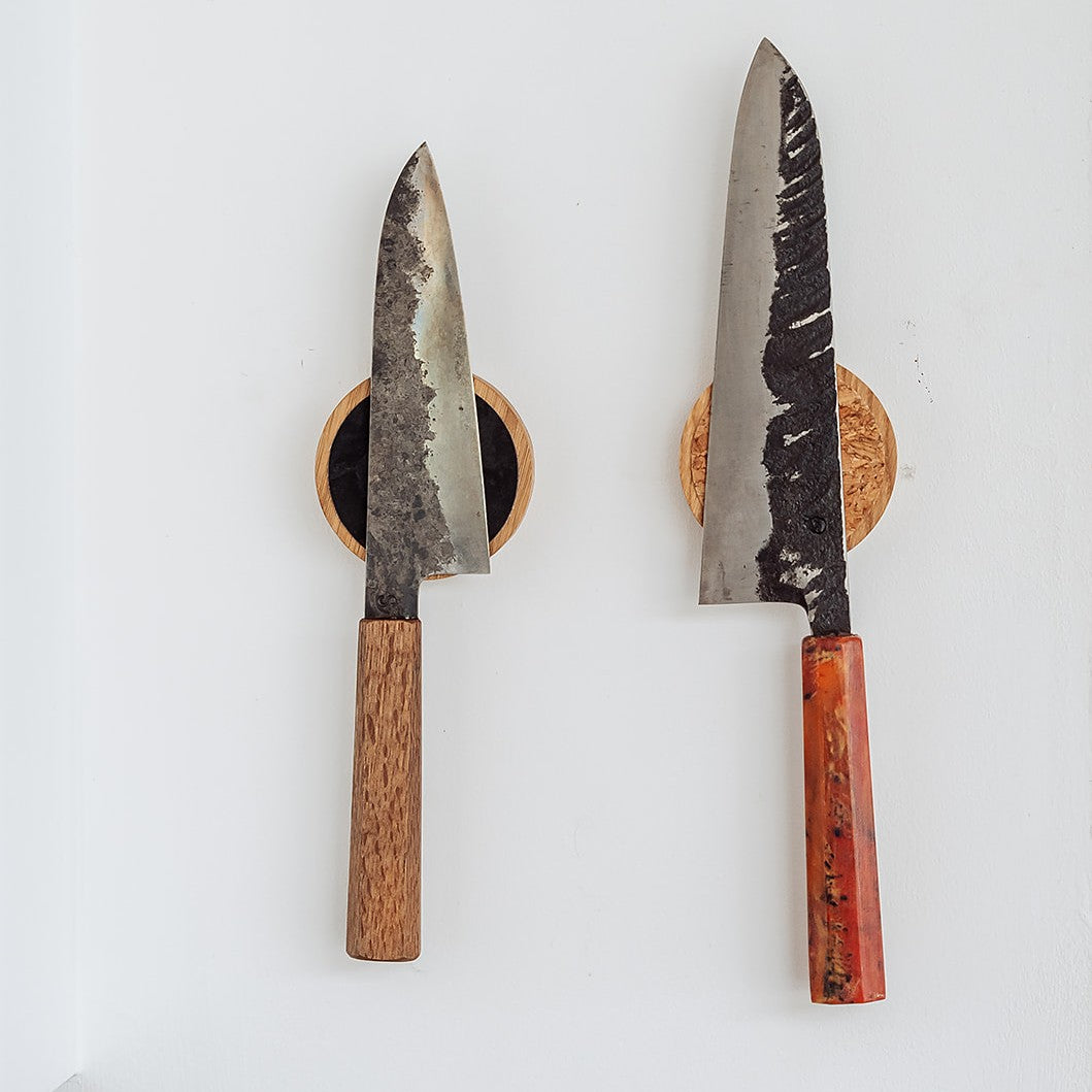Handmade Round Magnetic Knife Rack - Oak and Cork
