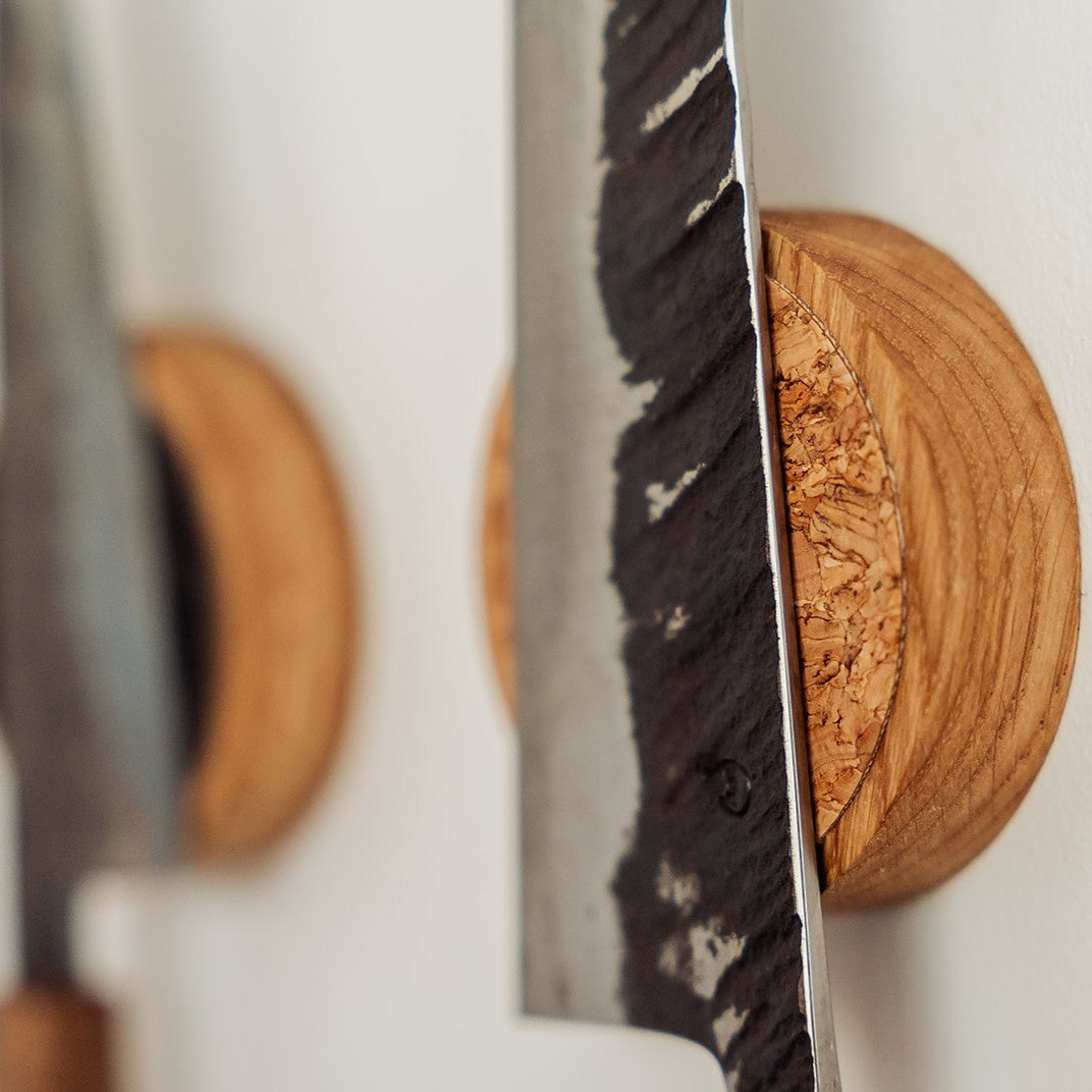 Handmade Round Magnetic Knife Rack - Oak and Cork