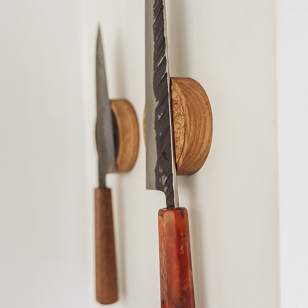 Handmade Round Magnetic Knife Rack - Oak and Cork