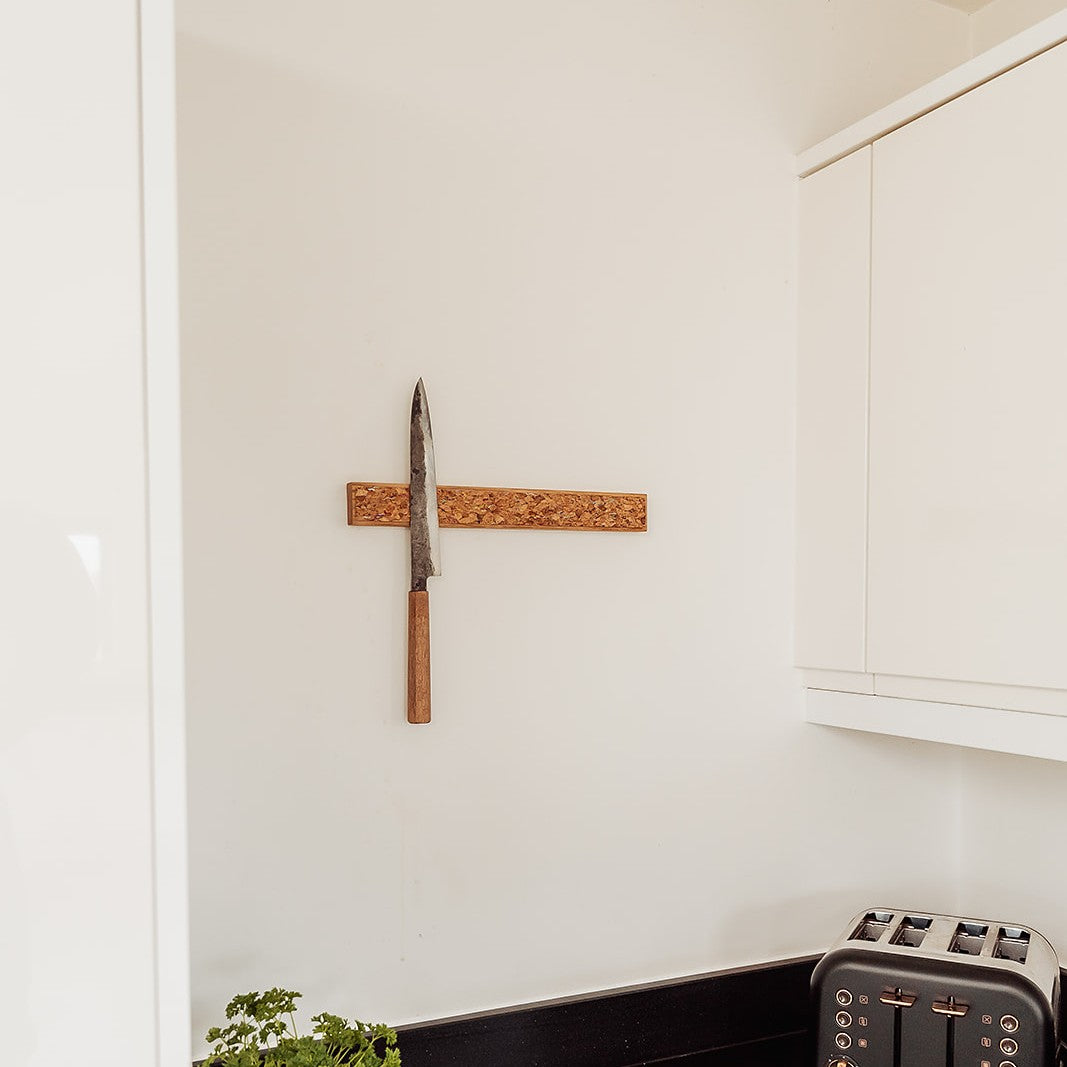 Handmade Magnetic Knife Rack - Oak and Natural & Dark Brown Cork