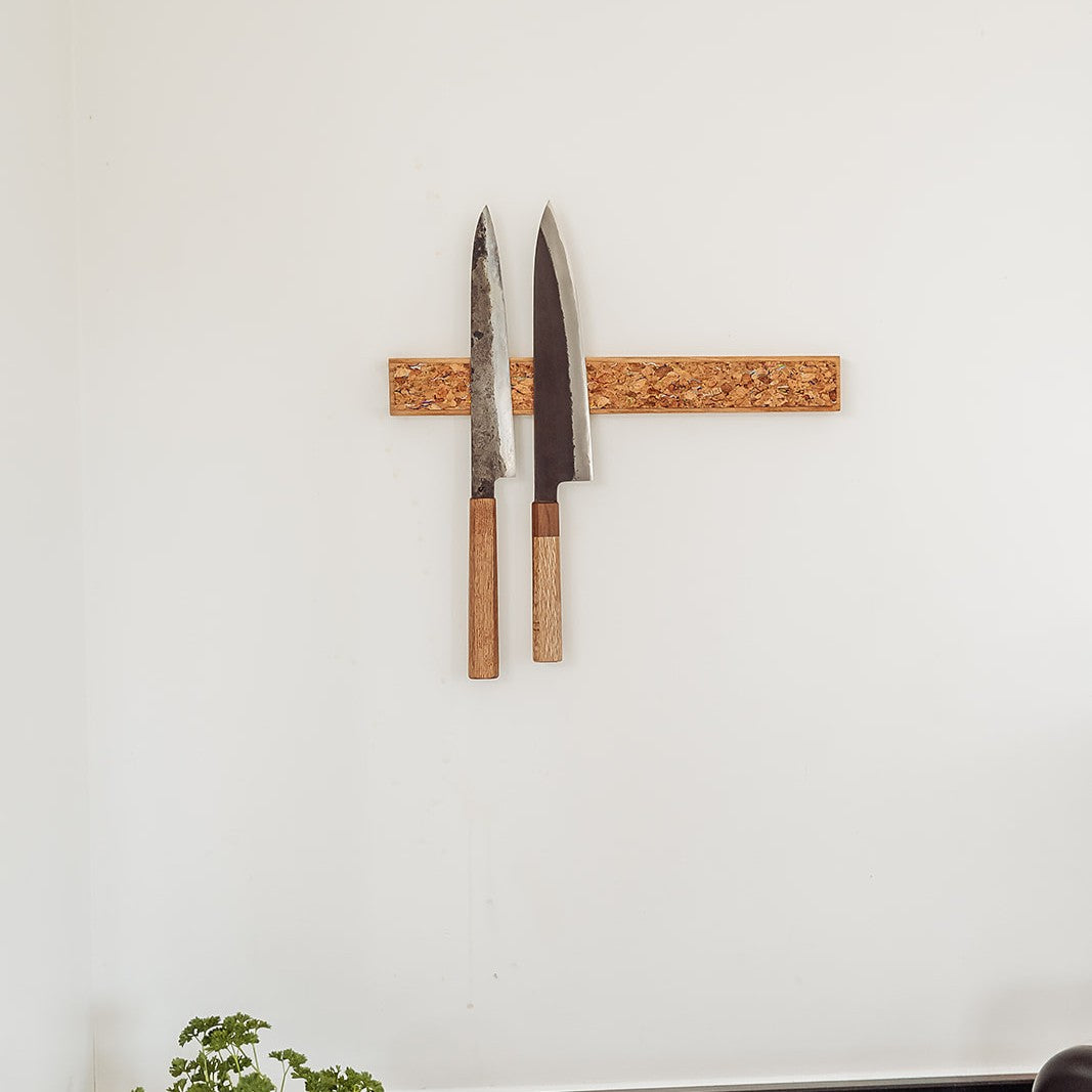 Handmade Magnetic Knife Rack - Oak and Natural & Dark Brown Cork