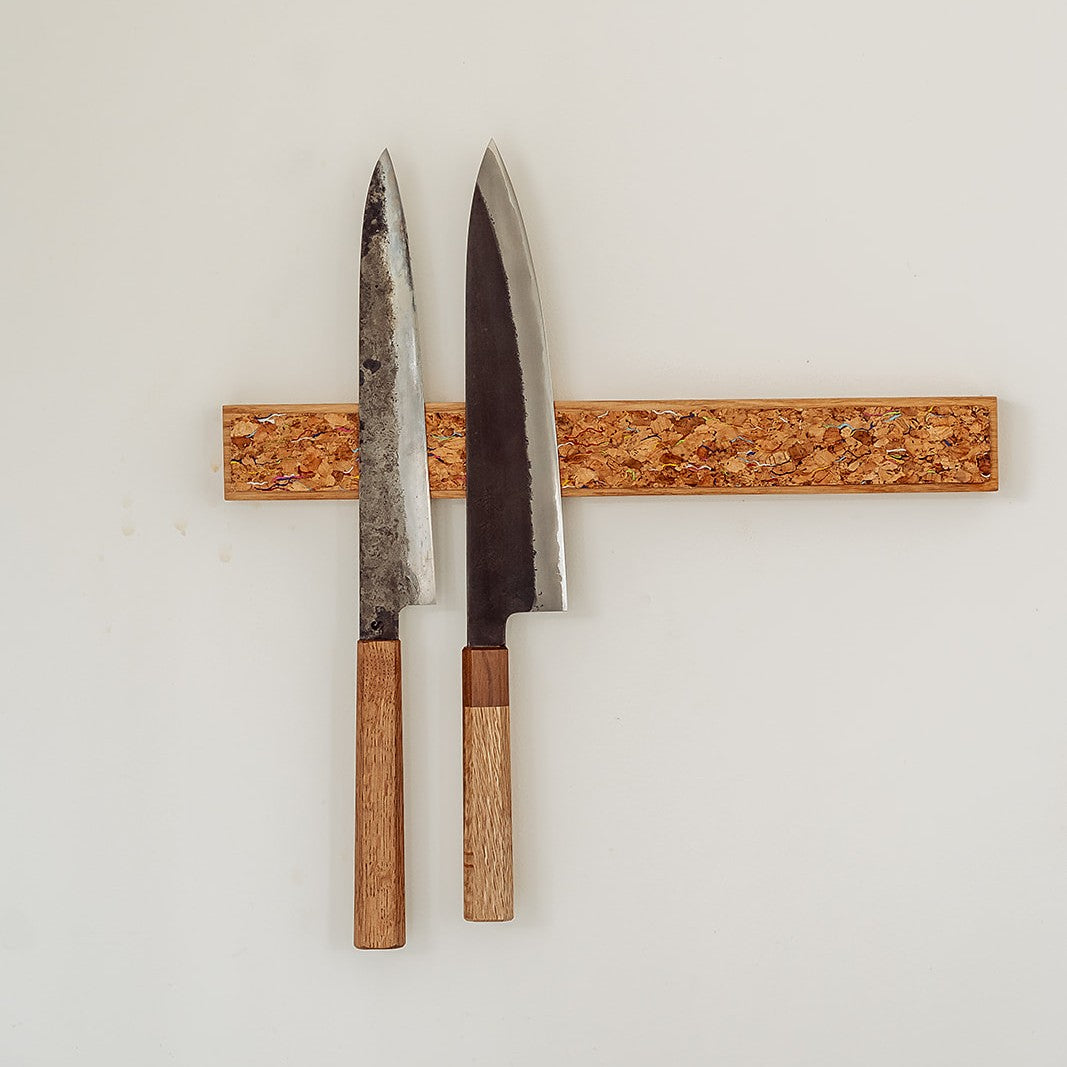 Handmade Magnetic Knife Rack - Oak and Rainbow Cork