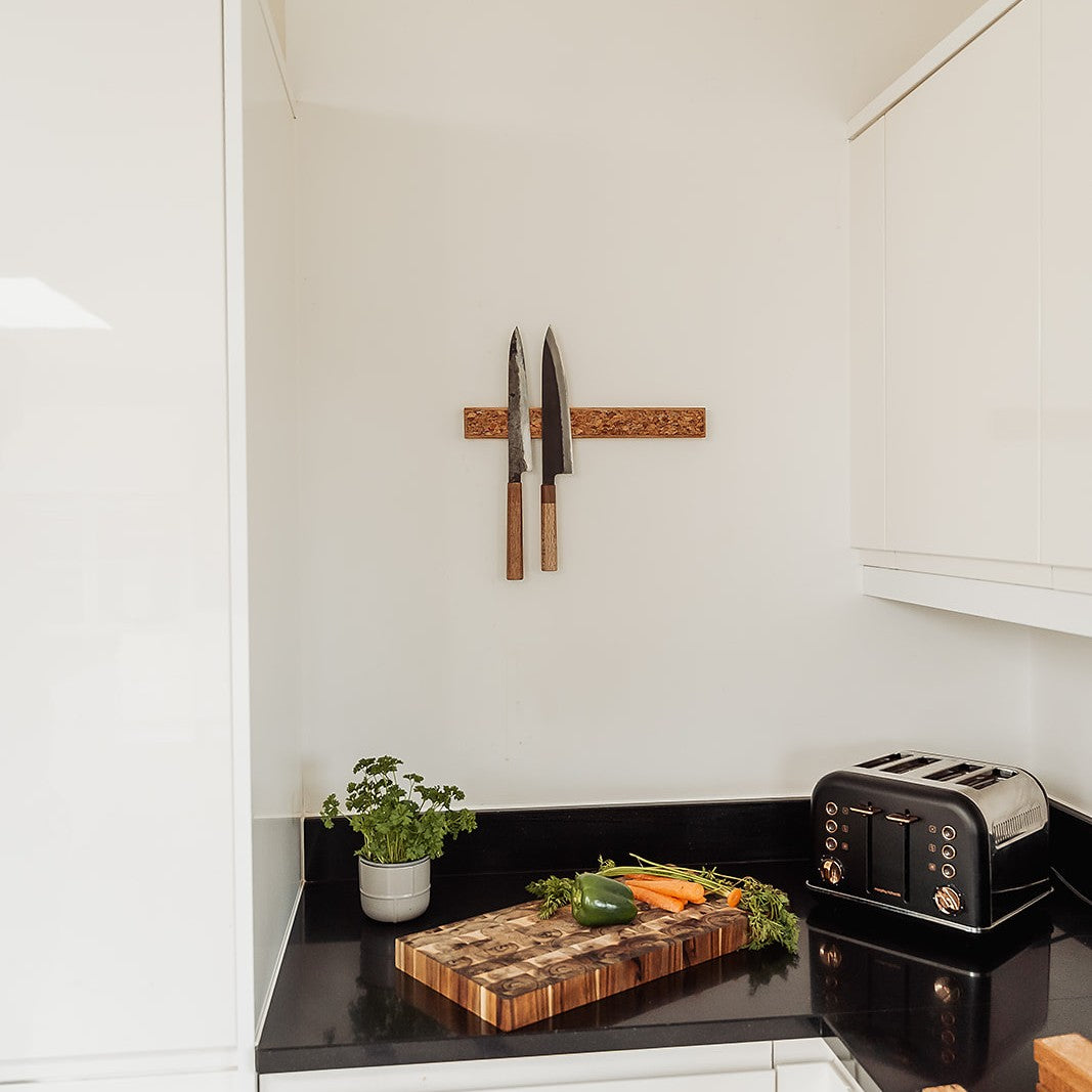 Handmade Magnetic Knife Rack - Oak and Cork