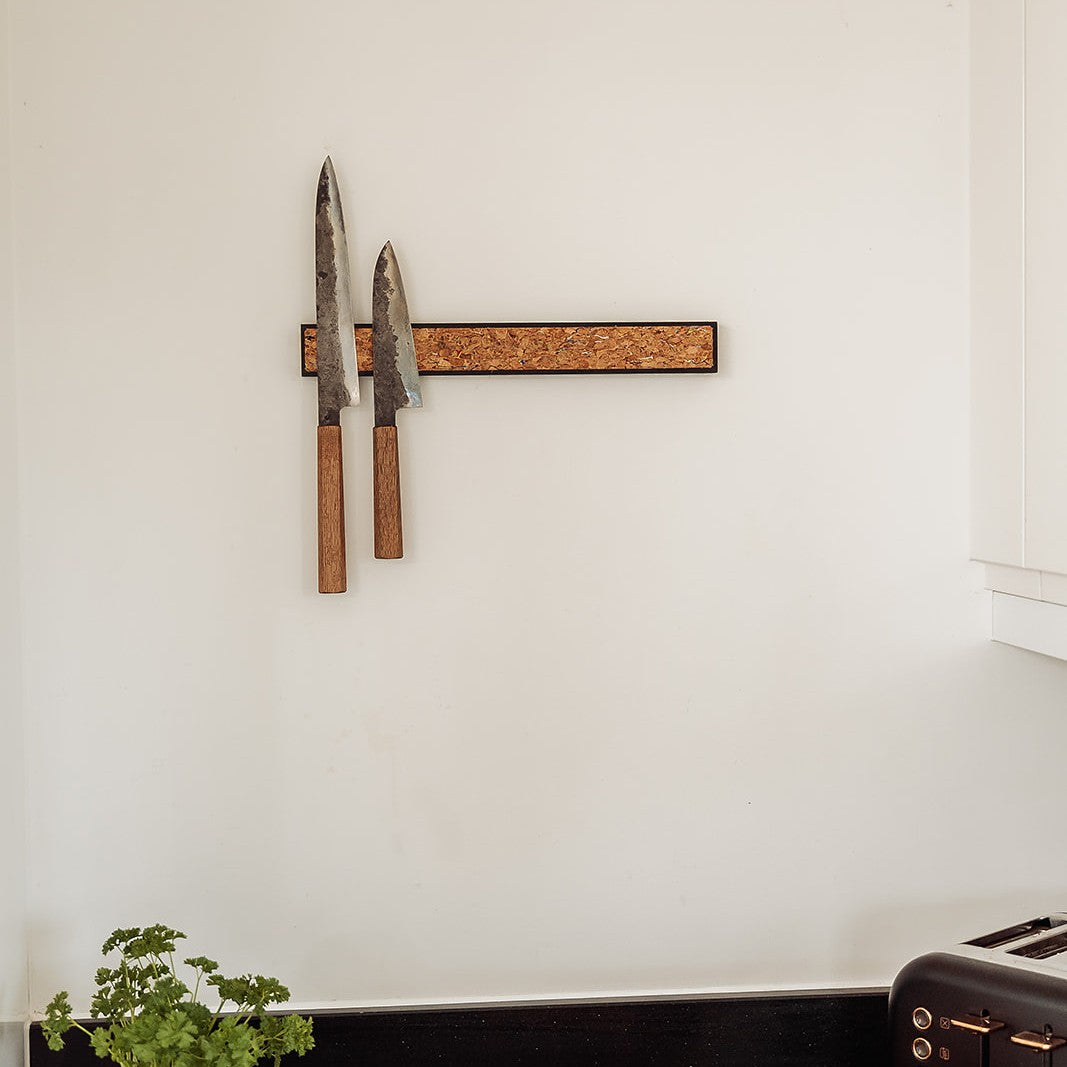 Handmade Magnetic Knife Rack - Blackened Ash and Cork