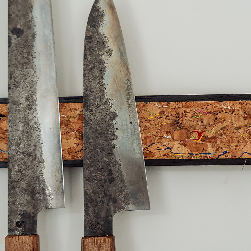 Handmade Magnetic Knife Rack - Blackened Ash and Cork