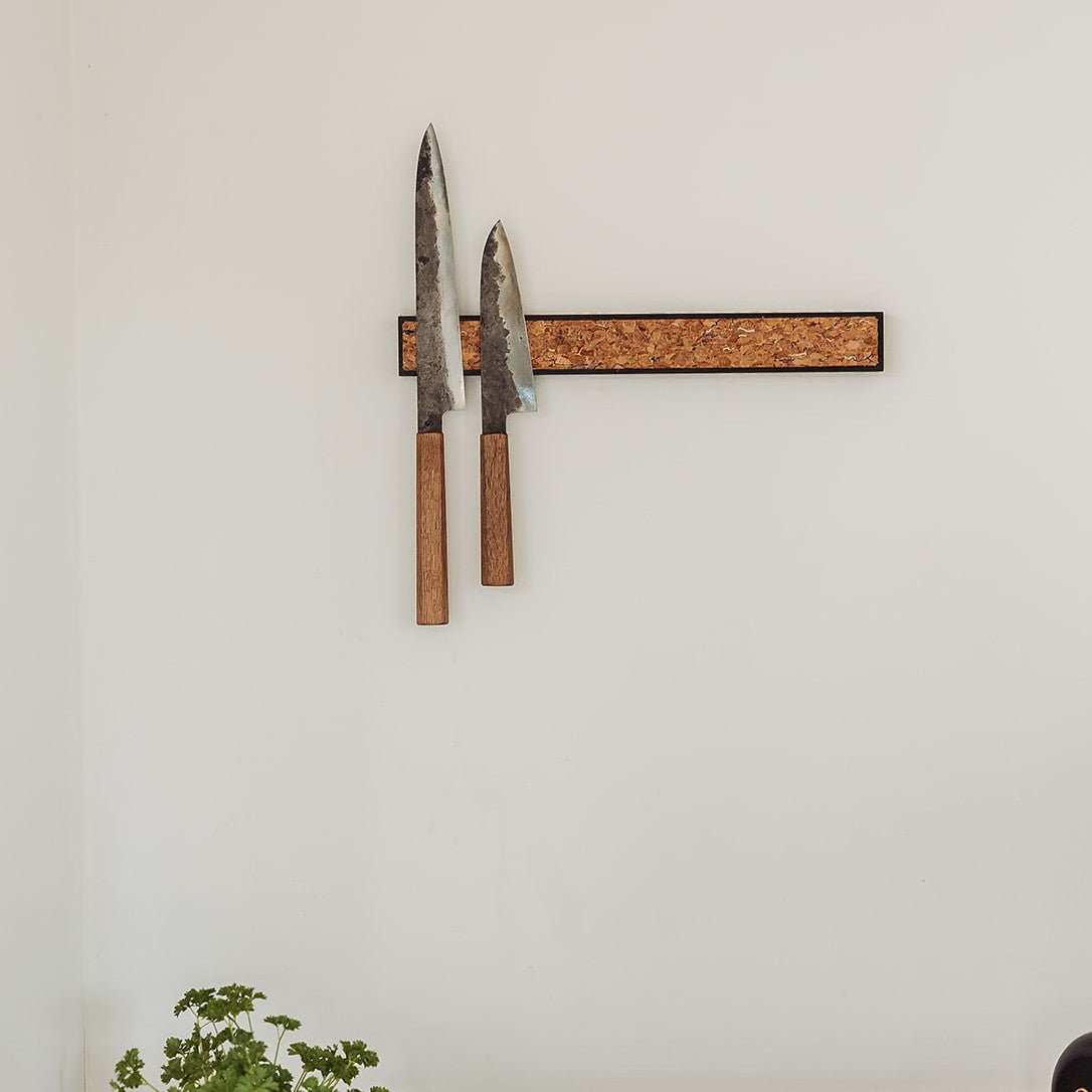Handmade Magnetic Knife Rack - Blackened Ash and Cork