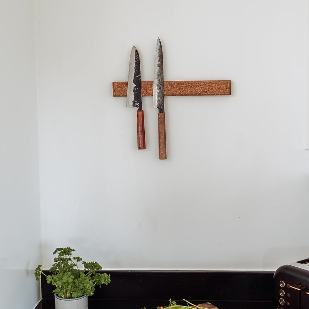 Handmade Magnetic Knife Rack - Oak and natural Cork