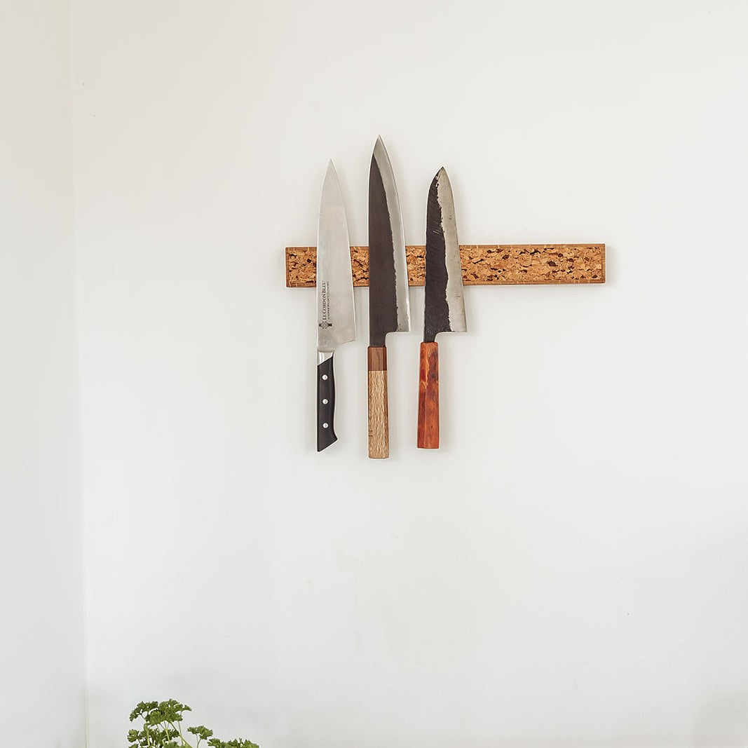 Handmade Magnetic Knife Rack - Oak and Natural & Dark Brown Cork