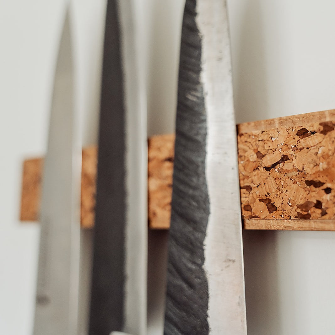 Handmade Magnetic Knife Rack - Oak and Natural & Dark Brown Cork