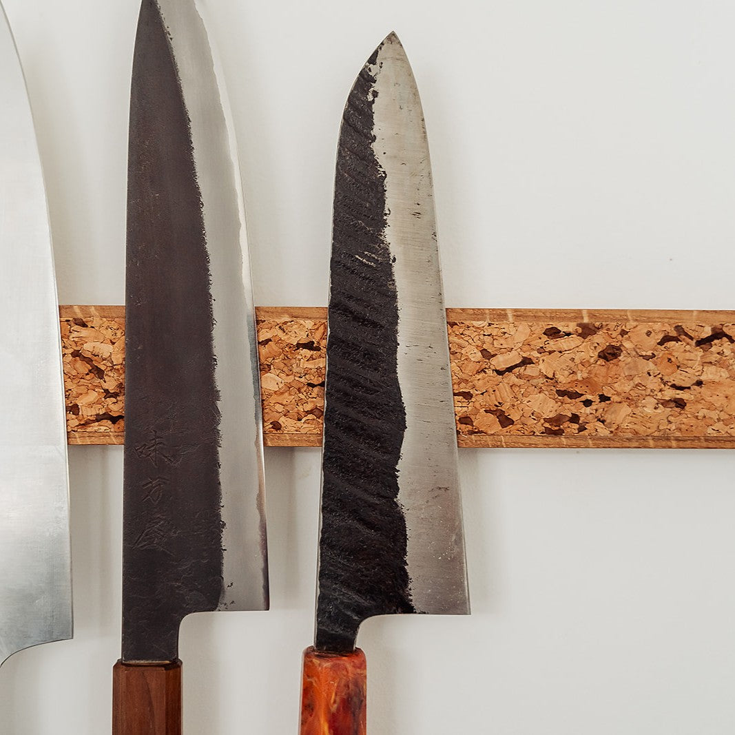 Handmade Magnetic Knife Rack - Oak and Natural & Dark Brown Cork