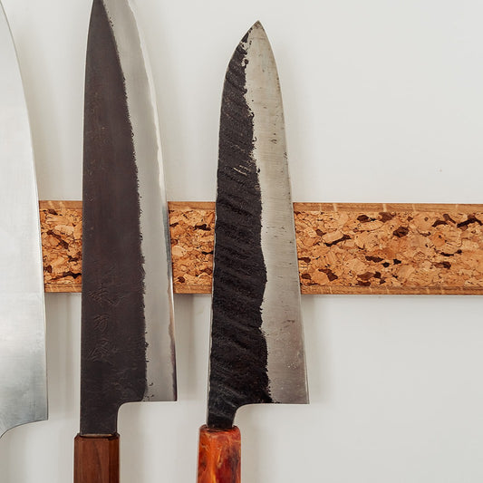 Handmade Magnetic Knife Rack - Oak and Natural & Dark Brown Cork