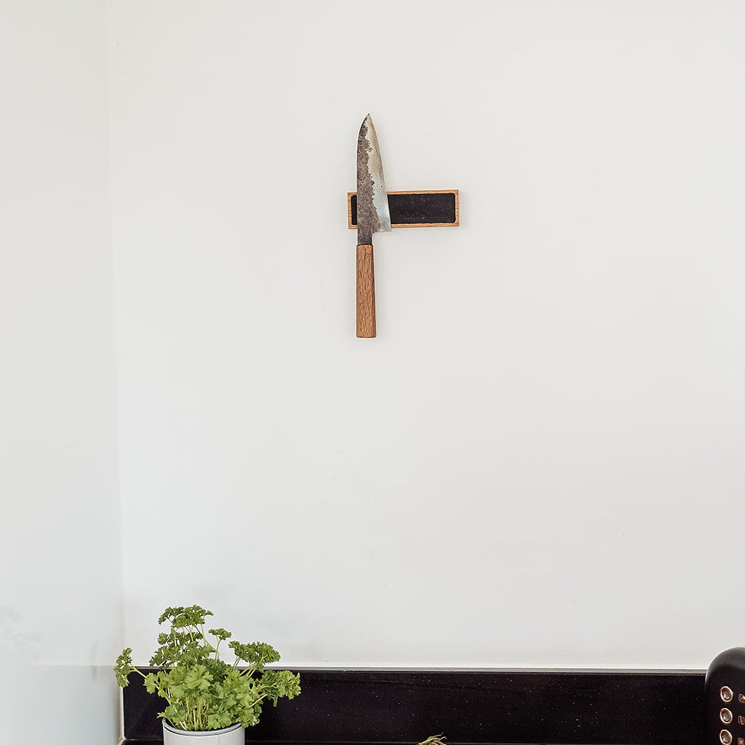 Handmade Magnetic Knife Rack - Oak and Black Cork