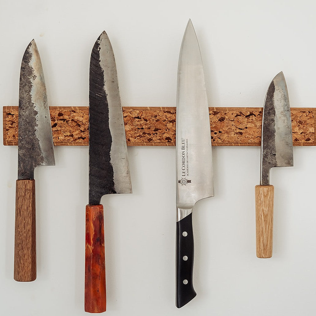 Handmade Magnetic Knife Rack - Oak and Natural & Dark Brown Cork
