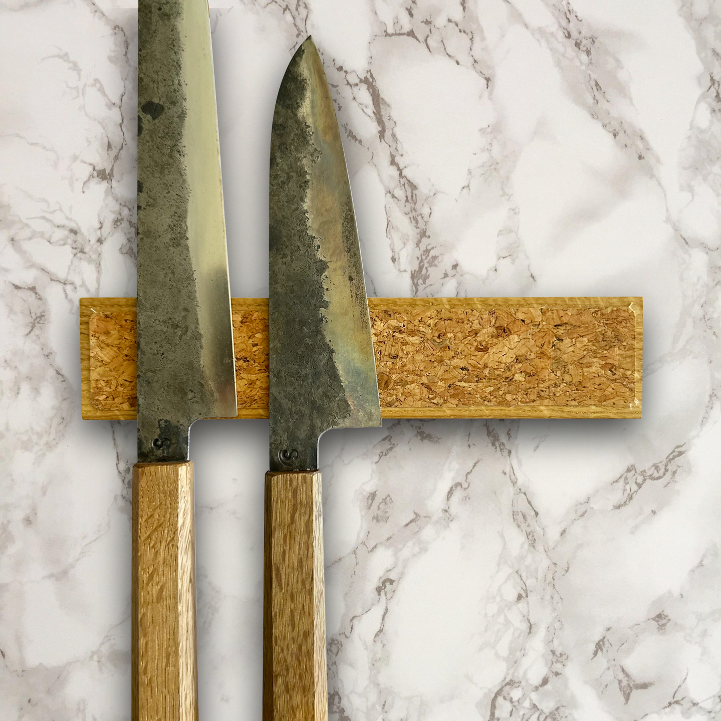 Handmade Magnetic Knife Rack - Oak and natural Cork